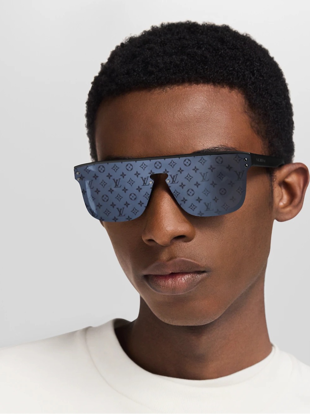 Louis Vuitton Black Frame Sunglasses with Navy Monogram Shield
